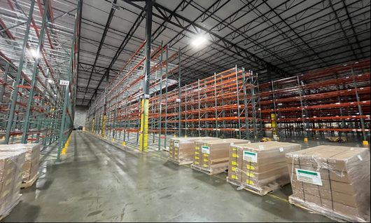 Completed warehouse racking installation across a large distribution floor